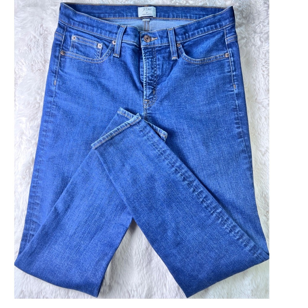 J.Crew 8 Inch Toothpick Skinny Jeans Medium Wash Blue Denim Size 30. A15